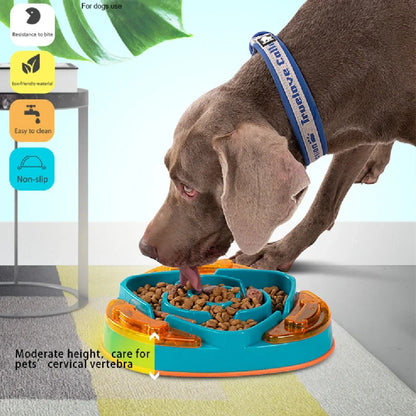 Green and orange pet slow feeder measuring 31cm with maze pattern for extended feeding