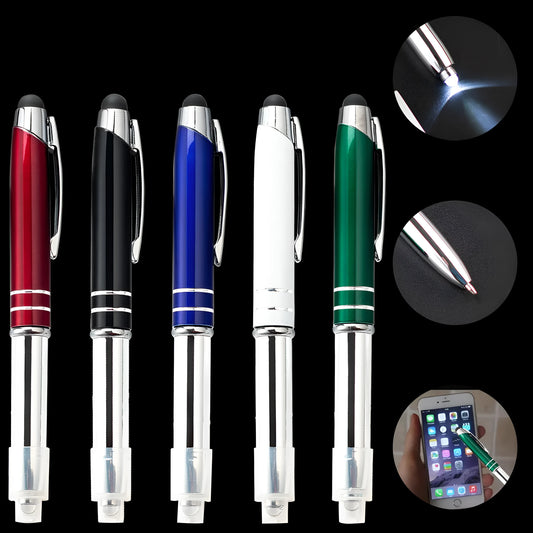 Metal capacitive stylus ballpoint pen with LED light in five colour options