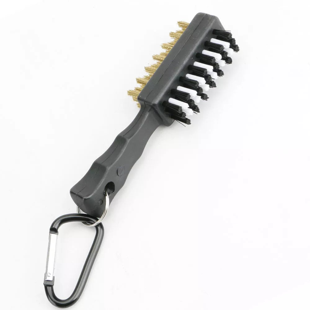 Double-sided golf club cleaning brush with nylon and steel wire sides