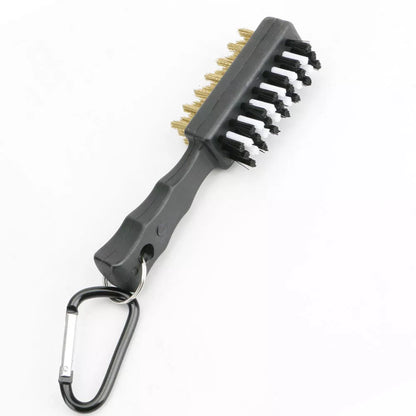 Double-sided golf club cleaning brush with nylon and steel wire sides