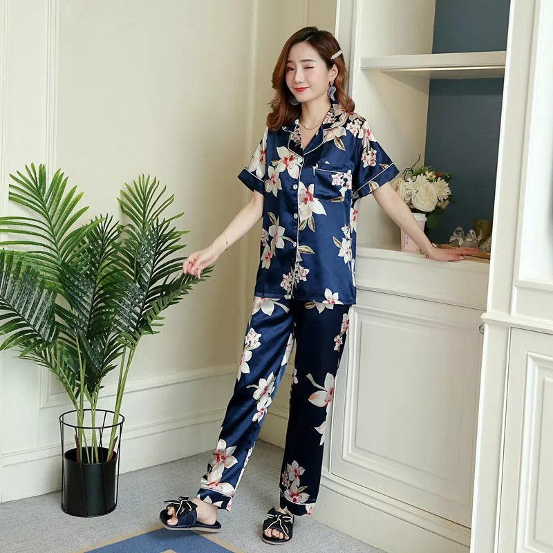 Women's short-sleeved rayon pajama set in Begonia color, sizes M to 6XL