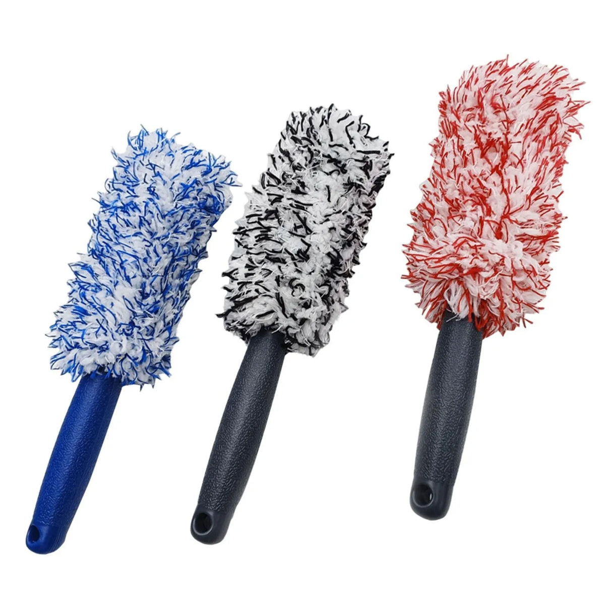Long handled ultra-fine fibre wheel brush car wash brush for alloy wheel cleaning, available in blue, black, or red