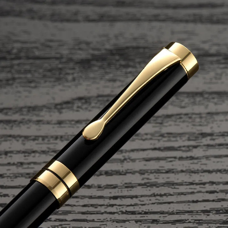 Metal fountain pen showing multiple colour options with gold and silver clips for calligraphy practice