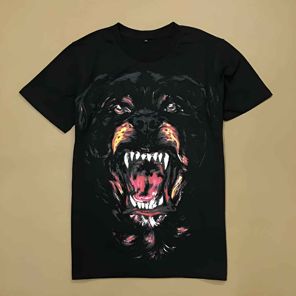 Black short-sleeved T-shirt with 3D printed big evil dog head, combed pure cotton, unisex sizes S to 2XL