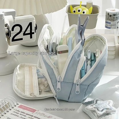 Double layer pencil case in solid colour with gift handle, dimensions 215mm by 135mm