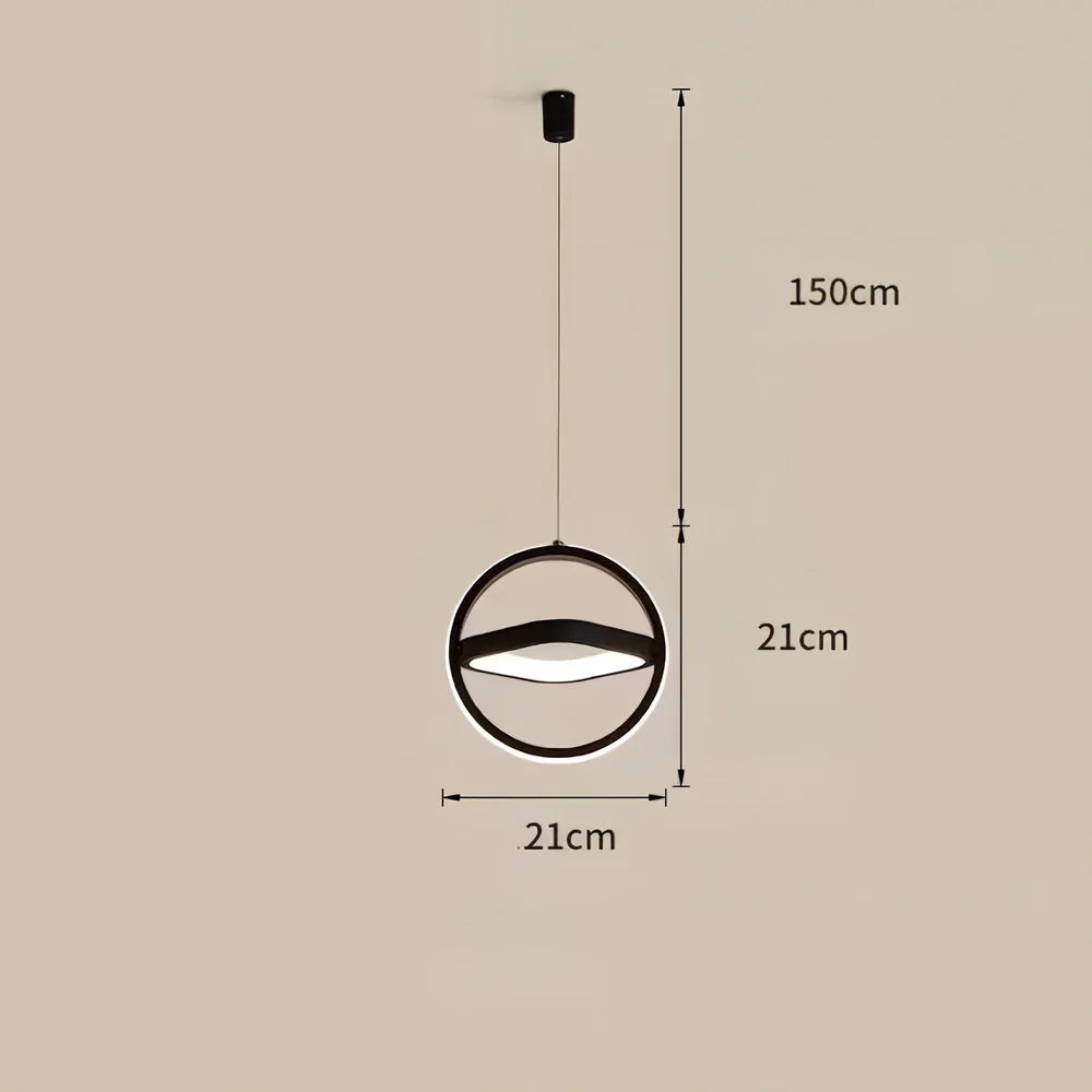 Nordic iron pendant lamp in black circle shape, 210mm diameter, adjustable 1m height with LED white light for bedroom