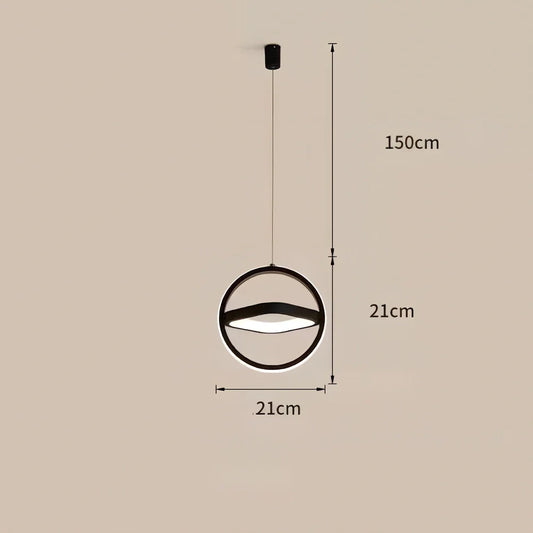 Nordic iron pendant lamp in black circle shape, 210mm diameter, adjustable 1m height with LED white light for bedroom