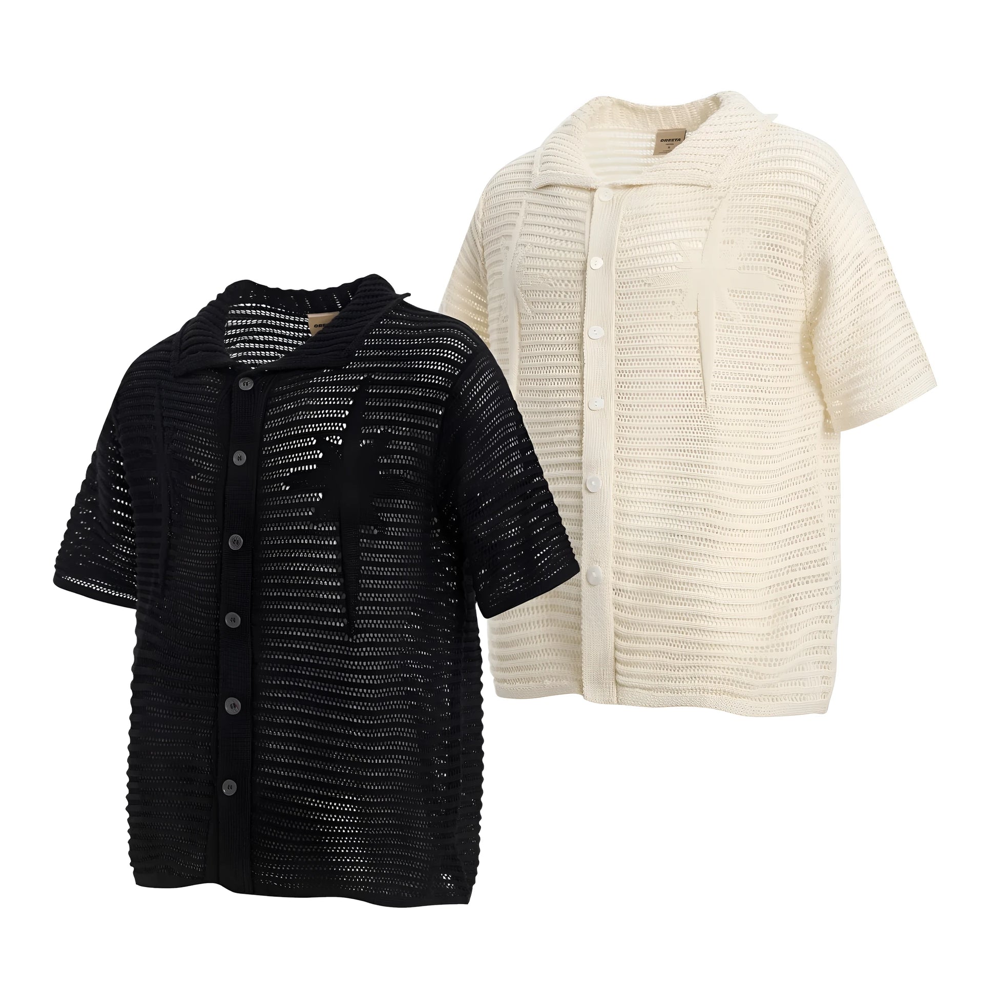 American retro style loose fit men's cotton short sleeve shirt in apricot and black colour options