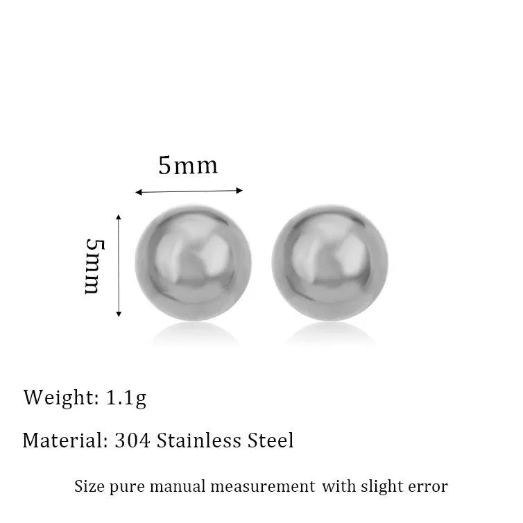 Stainless steel ball stud earrings with round geometric design in gold or silver finish