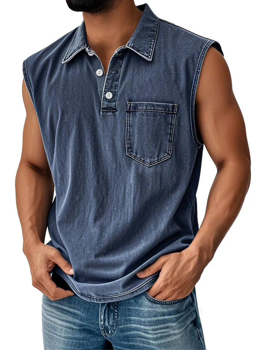 Men's loose fit short-sleeve polo shirt with 3D digital print and button front.