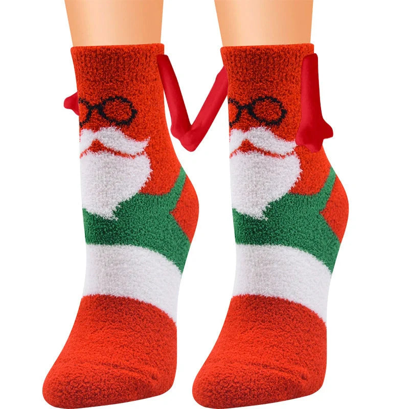 Christmas couple socks with magnetic connection feature and 3D animal patterns