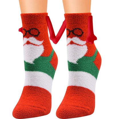 Christmas couple socks with magnetic connection feature and 3D animal patterns