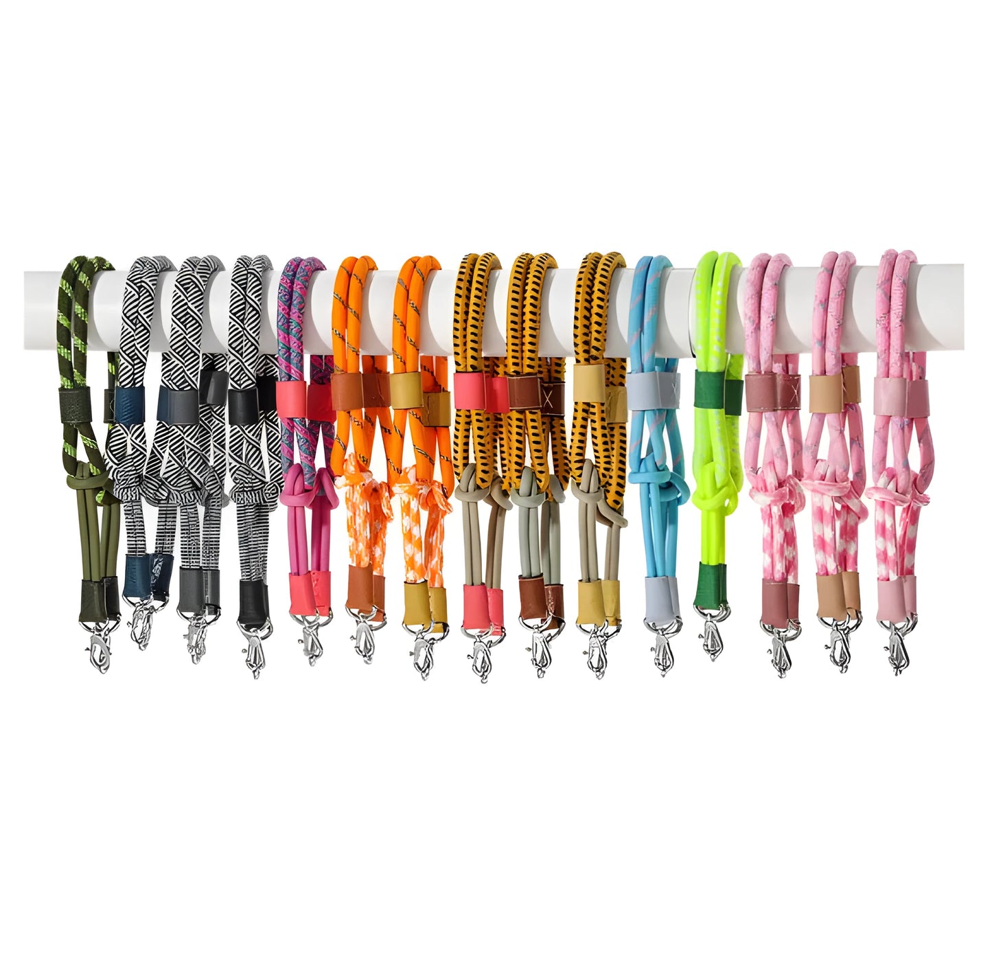 Braided rope shoulder strap with alloy hardware in silver or gold finish options