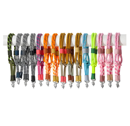 Braided rope shoulder strap with alloy hardware in silver or gold finish options