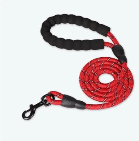 Reflective nylon dog leash in multiple colors for nighttime safety