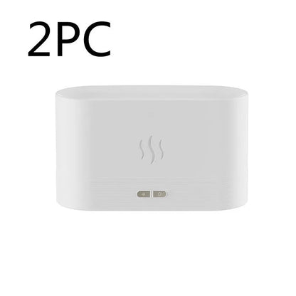 Square black aroma diffuser with flame light effect and mist output, 75x75x137mm