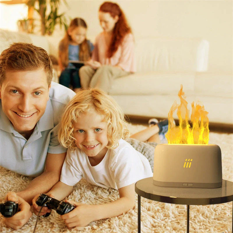Ultrasonic aroma diffuser with flame-like LED lights, creating a soothing and captivating home ambiance