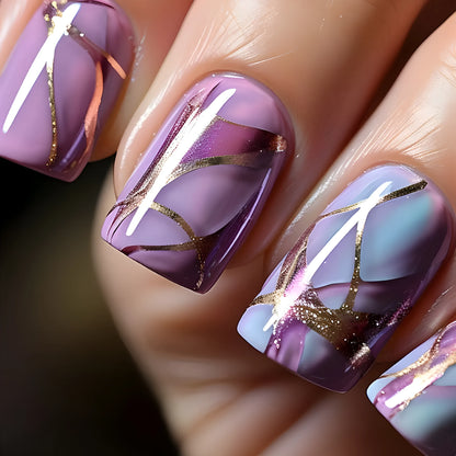 Medium length purple striped nail stickers in European and American style design
