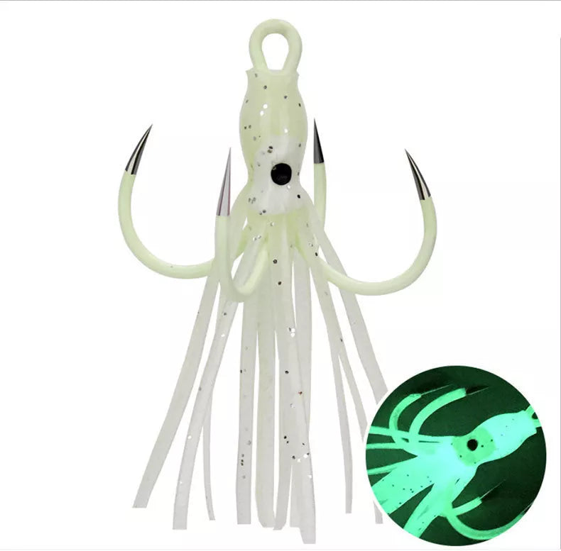 Luminous Octopus Four Hooks Without Barb Hooks for night fishing with bait included