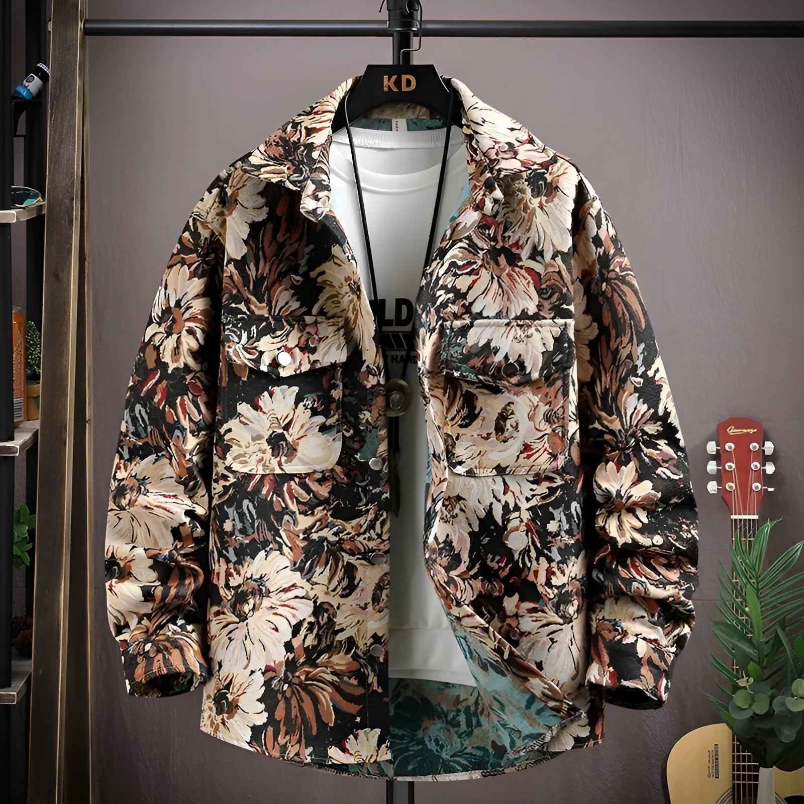 Personality casual lapel shirt coat with straight hem and long sleeves in colour 526 Black, size M to 4XL for weights 40-92.5 kg