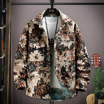Personality casual lapel shirt coat with straight hem and long sleeves in colour 526 Black, size M to 4XL for weights 40-92.5 kg
