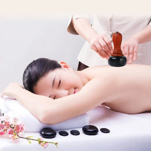 Bian Stone Warming Moxibustion Apparatus with red rosewood construction and natural bian stone for targeted heat therapy and traditional Chinese healing