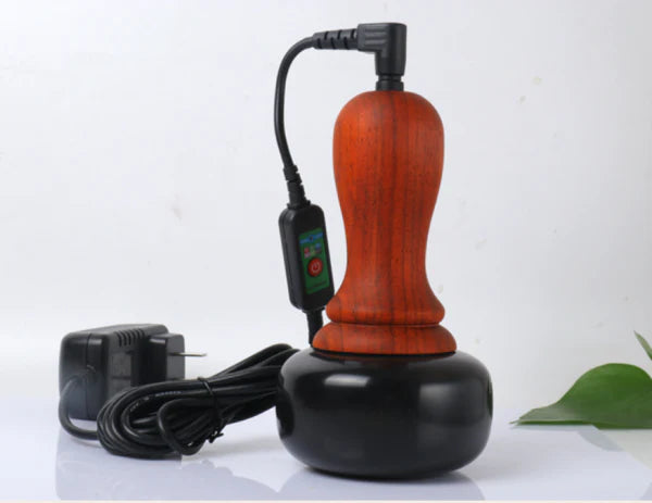 Bian Stone Warming Moxibustion Apparatus with red rosewood construction and natural bian stone for targeted heat therapy and traditional Chinese healing