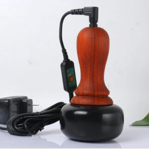Bian Stone Warming Moxibustion Apparatus with red rosewood construction and natural bian stone for targeted heat therapy and traditional Chinese healing