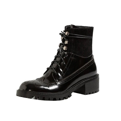 Fashionable lace-up boots with round toe, thick heel, and sleek all-match design