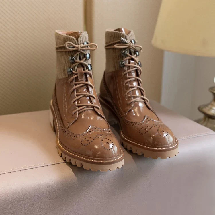 Fashionable lace-up boots with round toe, thick heel, and sleek all-match design