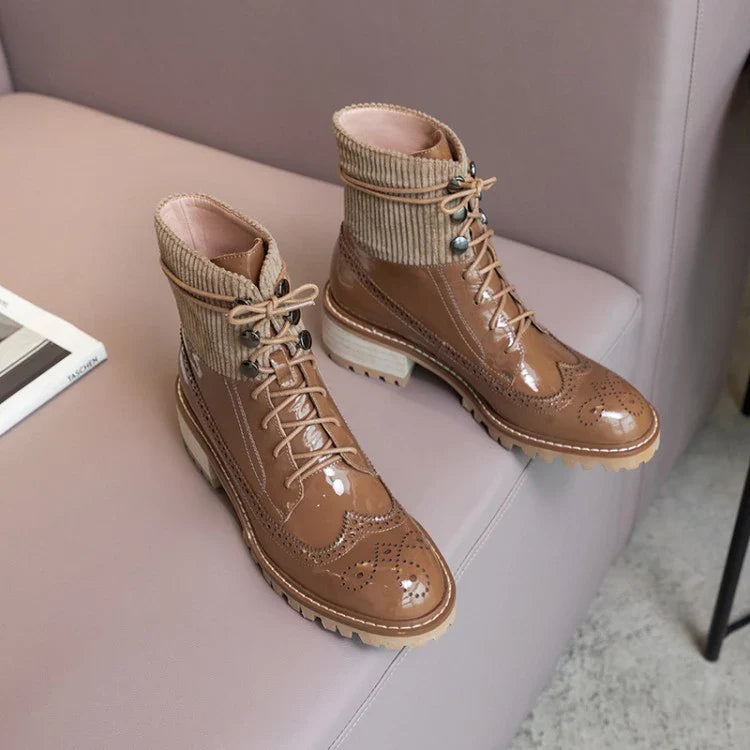 Fashionable lace-up boots with round toe, thick heel, and sleek all-match design
