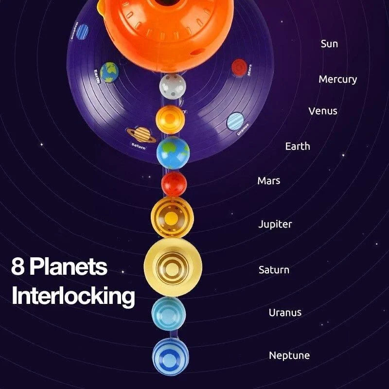 Colorful Solar System Sky Projector with detailed sun and planet models, movable arms, and sturdy stand for educational and stargazing use