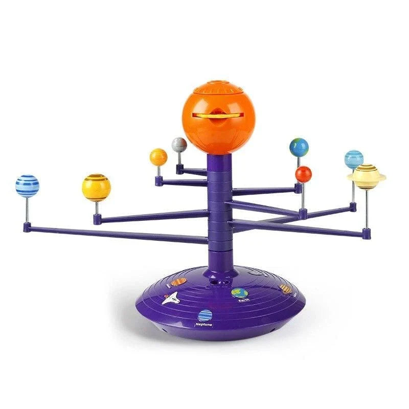 Colorful Solar System Sky Projector with detailed sun and planet models, movable arms, and sturdy stand for educational and stargazing use