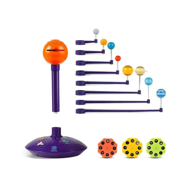 Colorful Solar System Sky Projector with detailed sun and planet models, movable arms, and sturdy stand for educational and stargazing use