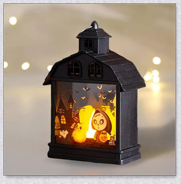 Set of 4 Illuminova Vintage Halloween Lanterns with Flameless Candles, featuring pumpkins, ghosts, and other spooky designs for a charming, Halloween-themed decor.