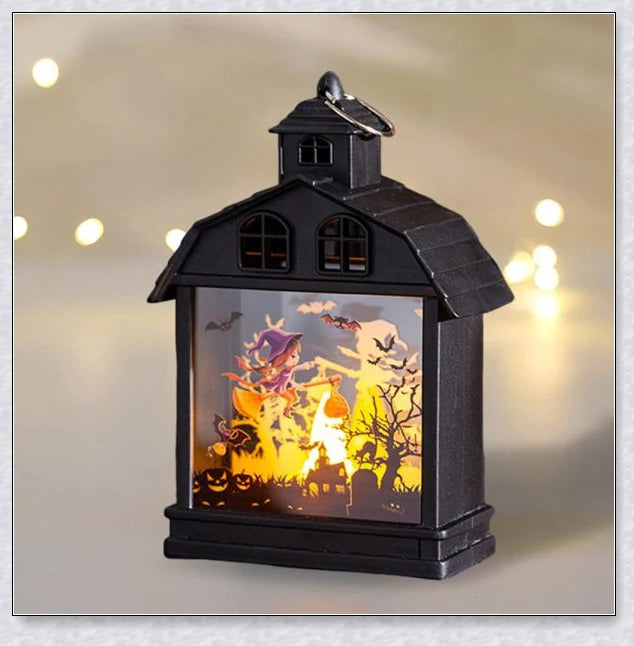 Set of 4 Illuminova Vintage Halloween Lanterns with Flameless Candles, featuring pumpkins, ghosts, and other spooky designs for a charming, Halloween-themed decor.
