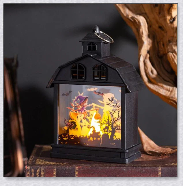 Set of 4 Illuminova Vintage Halloween Lanterns with Flameless Candles, featuring pumpkins, ghosts, and other spooky designs for a charming, Halloween-themed decor.