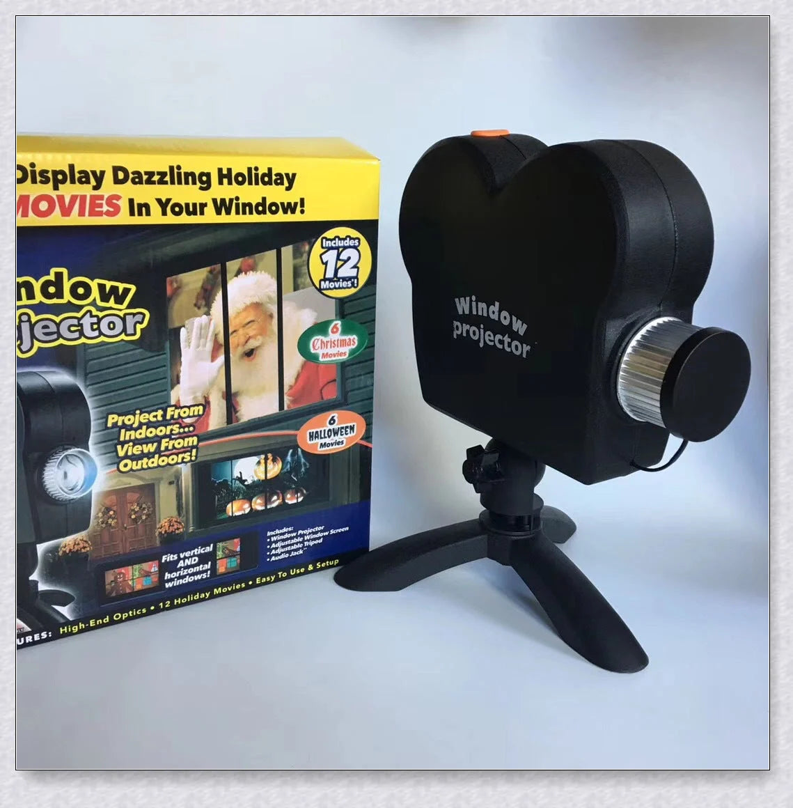 Magic Window Projector turning a window into a festive holiday display