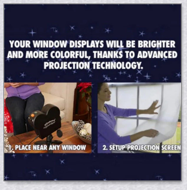 Magic Window Projector turning a window into a festive holiday display