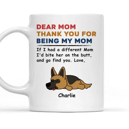 Bite Her Butt - Personalized Custom Coffee Mug, a unique and playful gift for pet lovers with customizable text