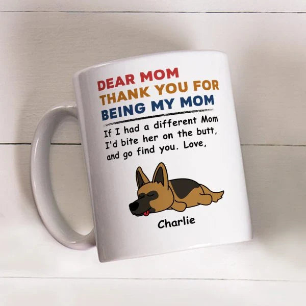 Bite Her Butt - Personalized Custom Coffee Mug, a unique and playful gift for pet lovers with customizable text