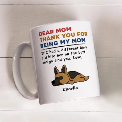 Bite Her Butt - Personalized Custom Coffee Mug, a unique and playful gift for pet lovers with customizable text