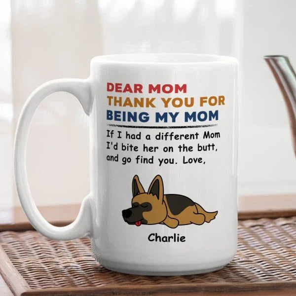 Bite Her Butt - Personalized Custom Coffee Mug, a unique and playful gift for pet lovers with customizable text