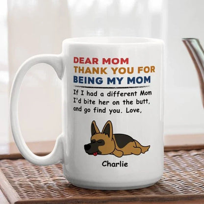 Bite Her Butt - Personalized Custom Coffee Mug, a unique and playful gift for pet lovers with customizable text