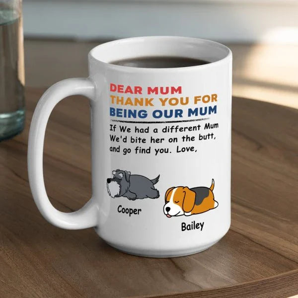 Bite Her Butt - Personalized Custom Coffee Mug, a unique and playful gift for pet lovers with customizable text