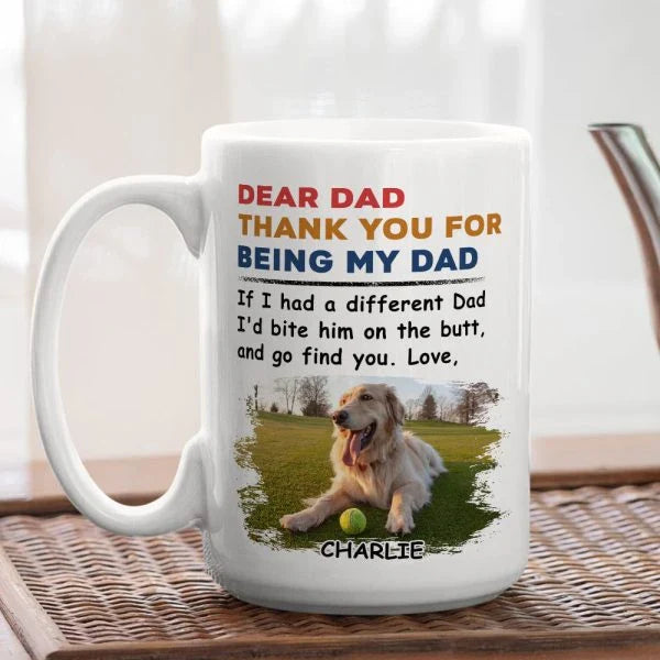 Bite Her Butt - Personalized Custom Coffee Mug, a unique and playful gift for pet lovers with customizable text