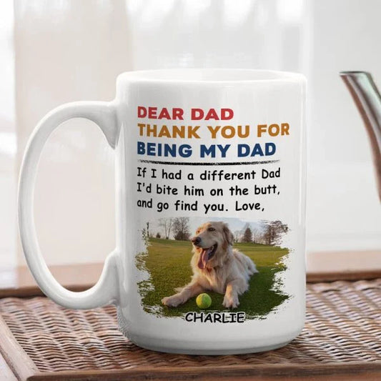 Bite Her Butt - Personalized Custom Coffee Mug, a unique and playful gift for pet lovers with customizable text