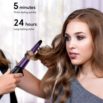 Pro Conical Curling Wand with ceramic barrel, temperature control, and safety features for creating effortless curls at home