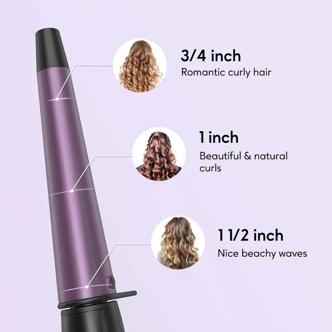 Pro Conical Curling Wand with ceramic barrel, temperature control, and safety features for creating effortless curls at home