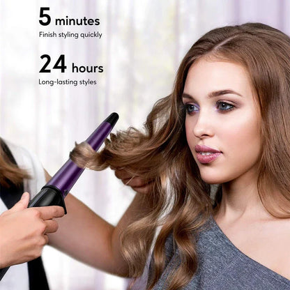Pro Conical Curling Wand with ceramic barrel, temperature control, and safety features for creating effortless curls at home